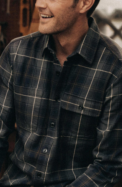 Editorial Panel: The Moto Utility Shirt in Shale Plaid, Wovens by Taylor Stitch