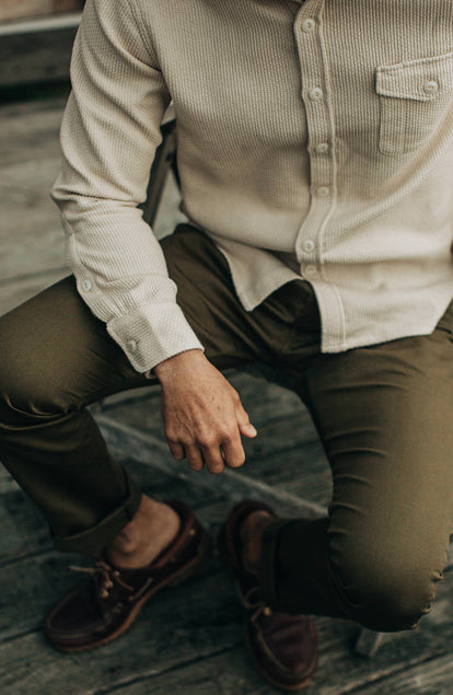 our fit model wearing the cash, cropped shot with text on the right
