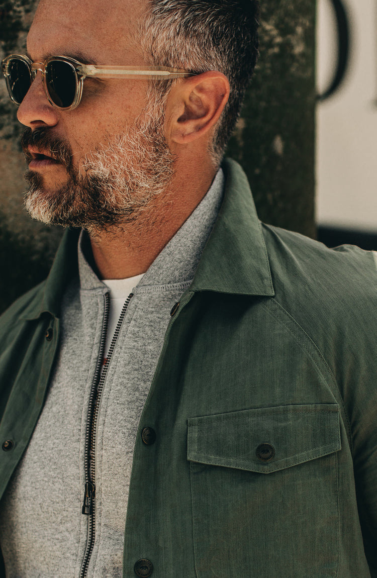 our fit model wearing the lombardi in olive
