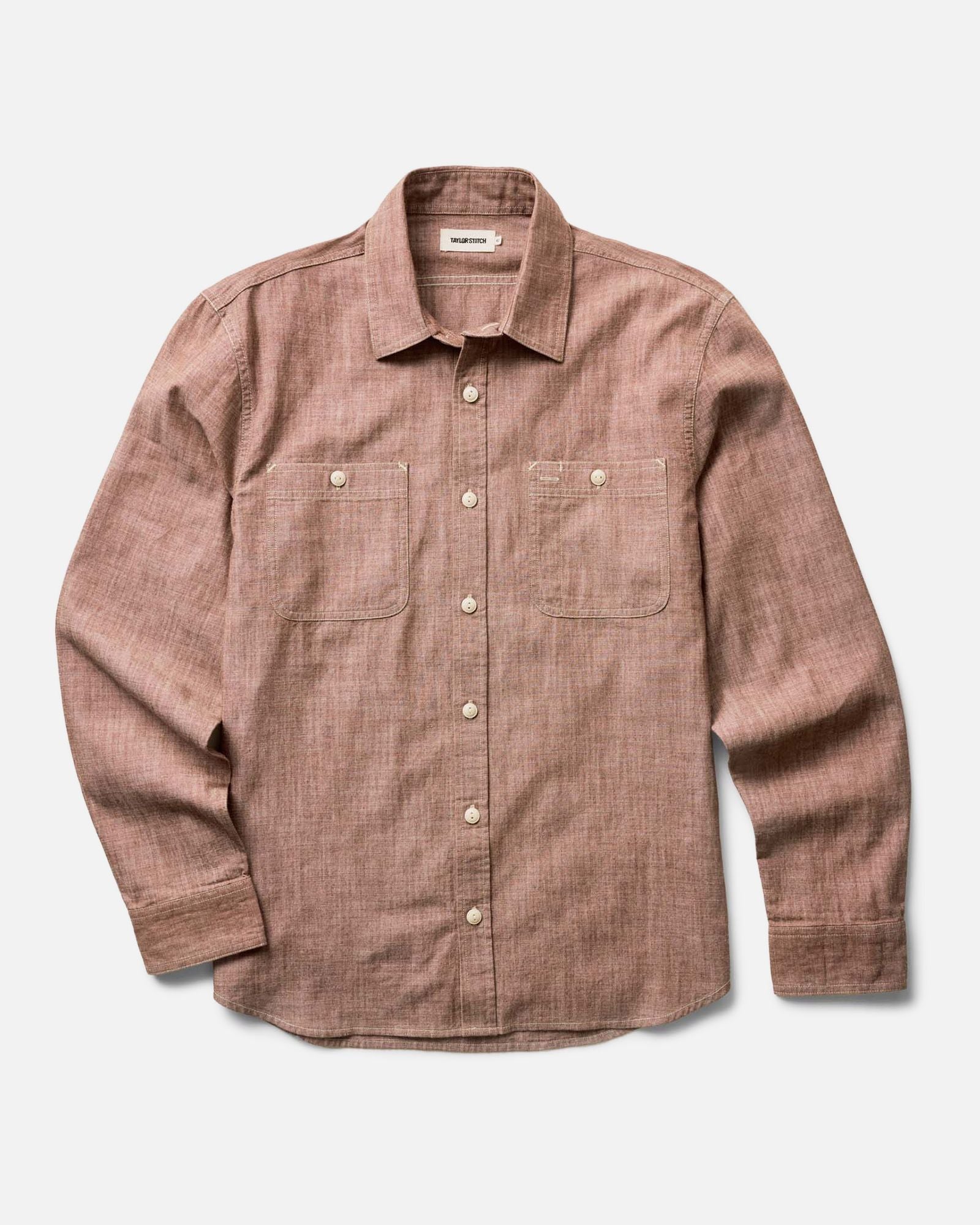 flatlay of The Foundry Shirt in Brick Chambray, Wovens by Taylor Stitch
