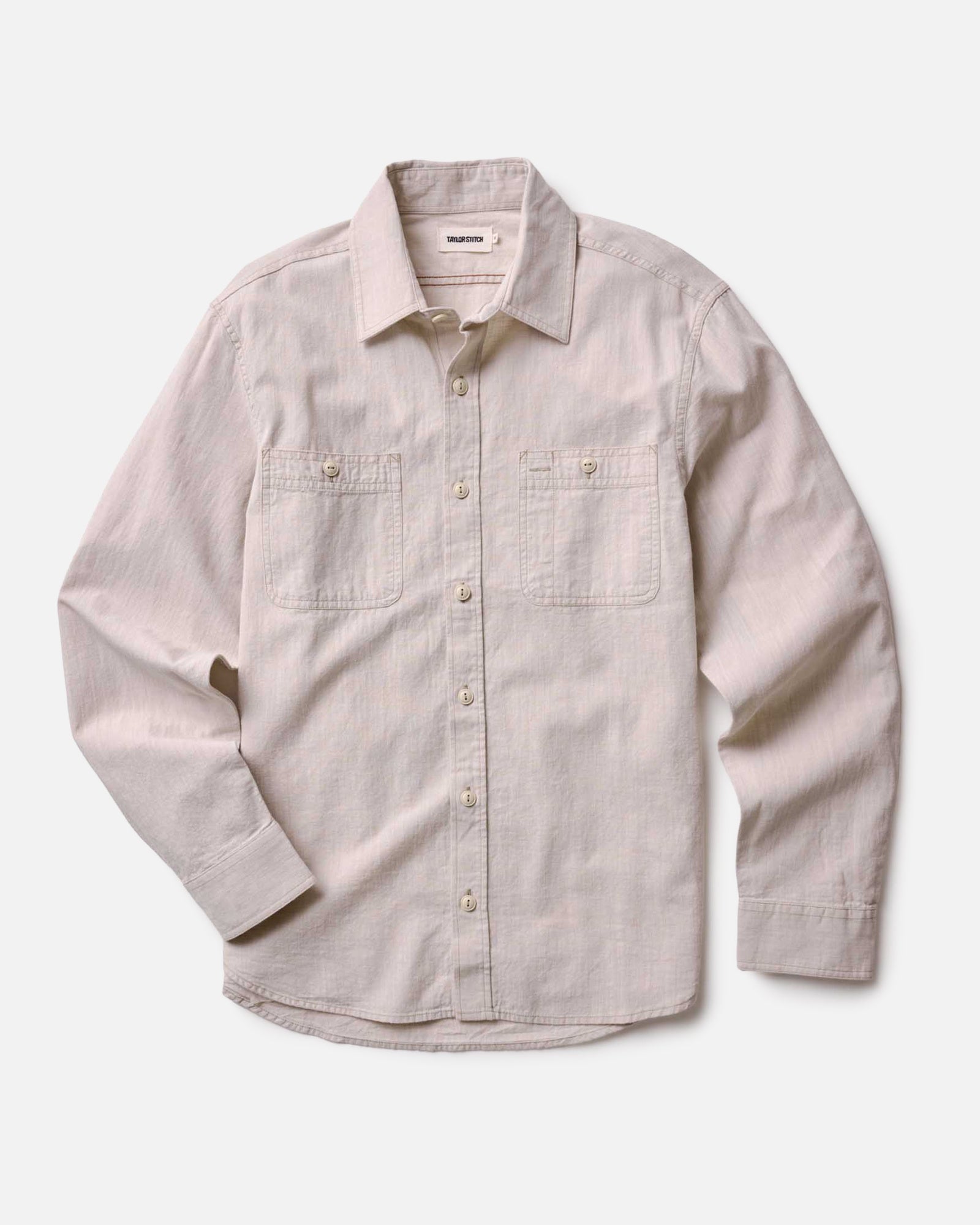 flatlay of The Foundry Shirt in Natural Chambray, Wovens by Taylor Stitch