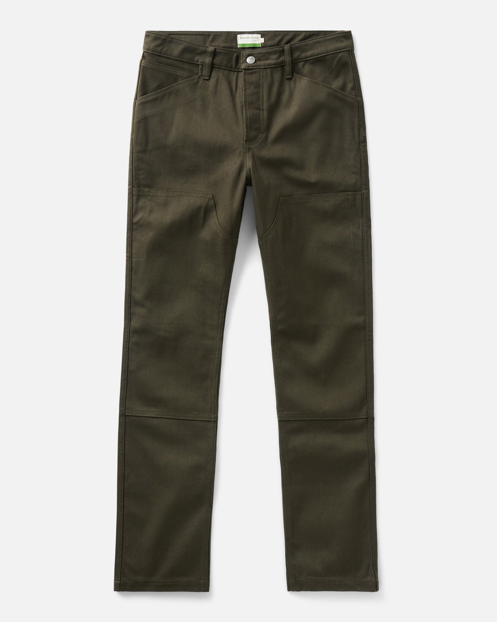 flatlay of The Good Acre Chore Pant in Olive Canvas, Bottoms by Taylor Stitch