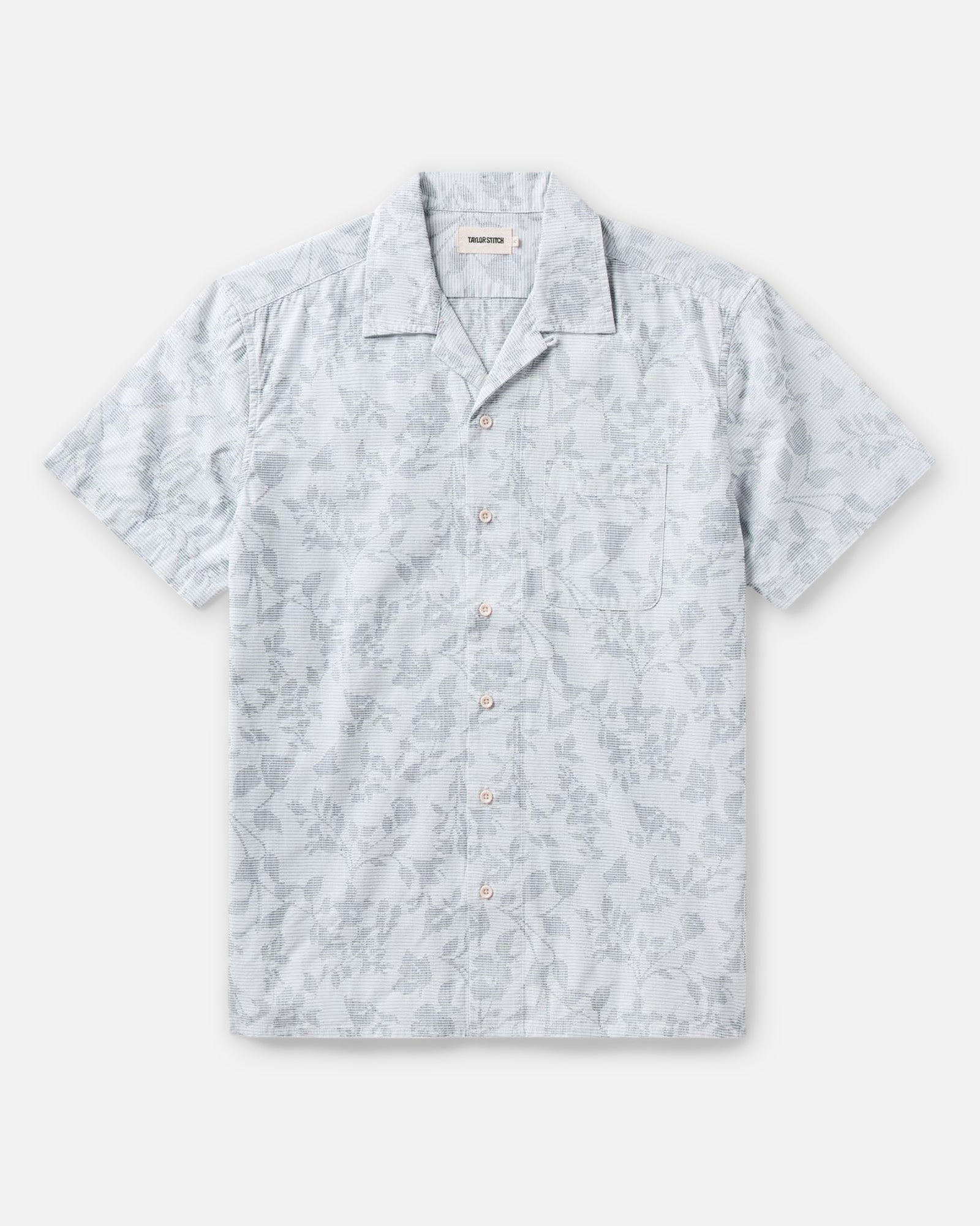 flatlay of The Hawthorne Shirt in Sky Blue Floral Jacquard, Wovens by Taylor Stitch