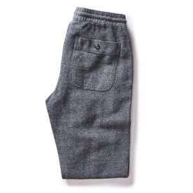 folded flatlay of The Apres Pant in Navy Linen Tweed, from the back
