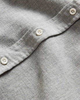 material shot of the buttons on The California in Ash Heather Double Cloth, Wovens by Taylor Stitch