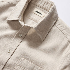 material shot of the collar on The California in Oat Heather Double Cloth