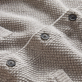 material shot of the charcoal buttons on The Crawford Sweater in Ash Twist