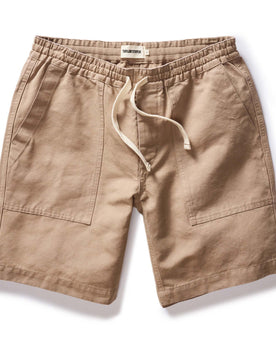 flatlay of The Apres Trail Short in Dried Earth Slub, Bottoms by Taylor Stitch