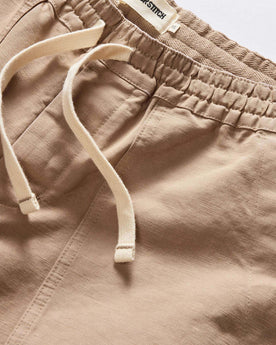 material shot of the waistband on The Apres Trail Short in Dried Earth Slub, Bottoms by Taylor Stitch