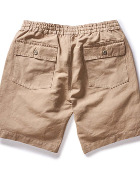 flatlay of the back of The Apres Trail Short in Dried Earth Slub, Bottoms by Taylor Stitch