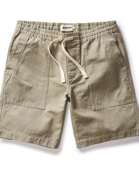 flatlay of The Apres Trail Short in Light Sage Slub, Bottoms by Taylor Stitch