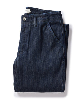 flatlay of The Morse Pant in Rinsed Indigo Stripe, Bottoms by Taylor Stitch