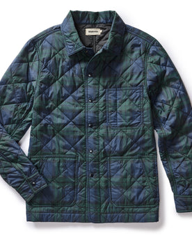 The Ojai Chore Coat in Blackwatch Plaid Diamond Quilt flatlay, Outerwear by Taylor Stitch