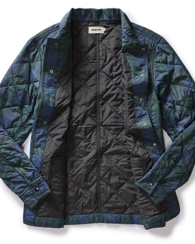 flatlay of The Ojai Jacket in Blackwatch Plaid Diamond Quilt, shown open, Outerwear by Taylor Stitch