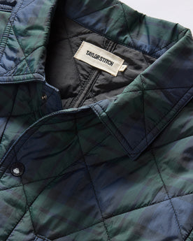 material shot of the collar on The Ojai Jacket in Blackwatch Plaid Diamond Quilt, Outerwear by Taylor Stitch