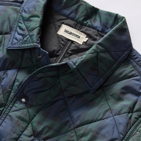 material shot of the collar on The Ojai Jacket in Blackwatch Plaid Diamond Quilt