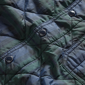 material shot of the snap buttons on The Ojai Jacket in Blackwatch Plaid Diamond Quilt