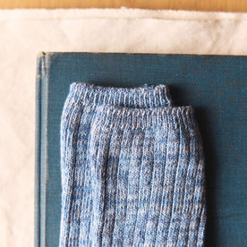 material shot of the ribbed knit at the top of  The Rib Sock in Blue Melange