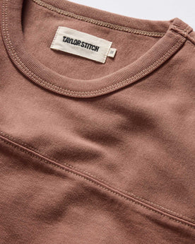 material shot of the neck opening and front yoke on The Rugby Tee in Faded Brick, Knits by Taylor Stitch