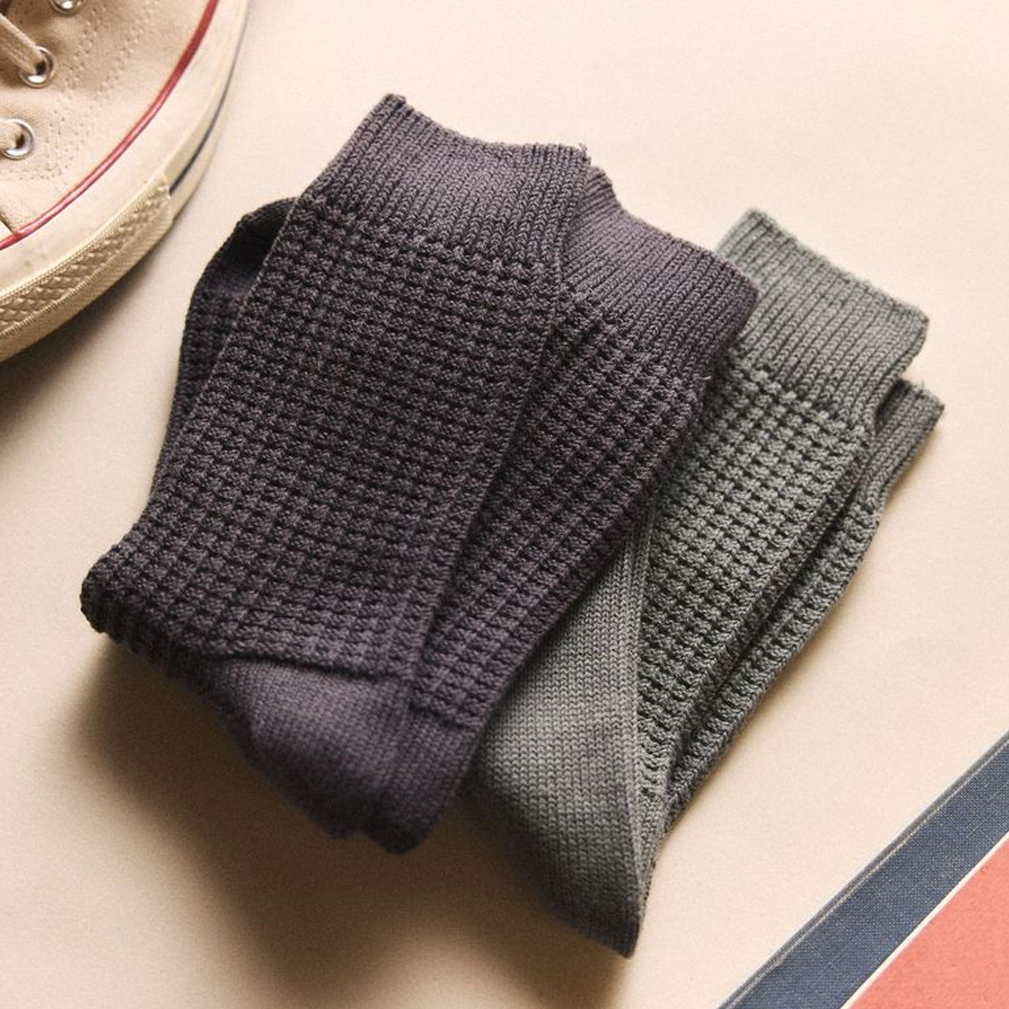 The Waffle Sock in Asphalt and Deep Sea, Accessories by Taylor Stitch