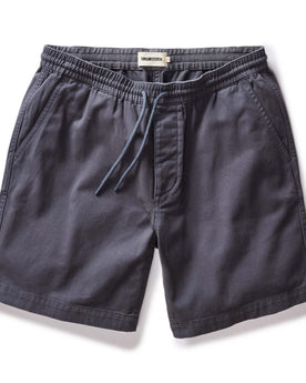 flatlay of The Apres Short in Organic Dark Blue Foundation Twill, Bottoms by Taylor Stitch