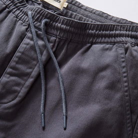 material shot of the waistband on The Apres Short in Organic Dark Blue Foundation Twill