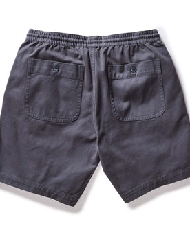 flatlay of the back of The Apres Short in Organic Dark Blue Foundation Twill, Bottoms by Taylor Stitch