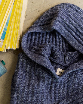 material shot of the hood on The Bryan Pullover Sweater in Blue Melange, Knits by Taylor Stitch