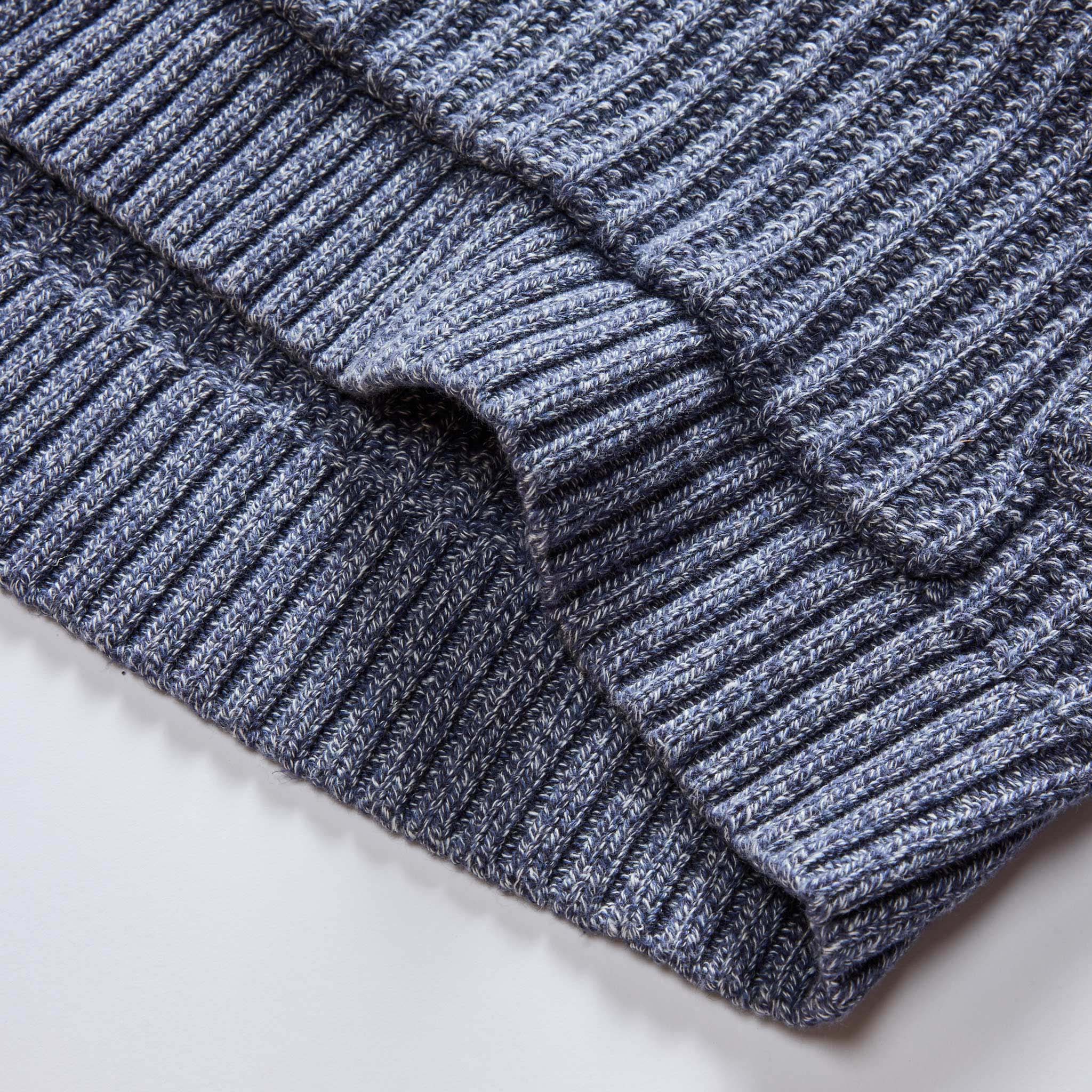 material shot of the bottom hem on The Bryan Pullover Sweater in Blue Melange, Knits by Taylor Stitch