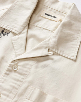material shot of the collar on The Conrad Shirt in Seaside Embroidery, Wovens by Taylor Stitch