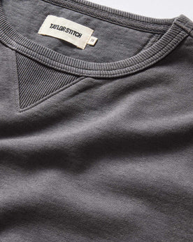 material shot of the neck opening on The Cotton Hemp Crew in Asphalt, Knits by Taylor Stitch