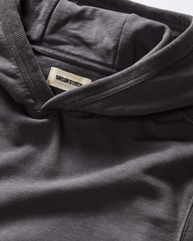 material shot of the three-piece hood on The Cotton Hemp Hoodie in Asphalt, Knits by Taylor Stitch