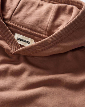 material shot of the three-piece hood on The Cotton Hemp Hoodie in Faded Brick, Knits by Taylor Stitch