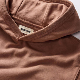 material shot of the three-piece hood on The Cotton Hemp Hoodie in Faded Brick