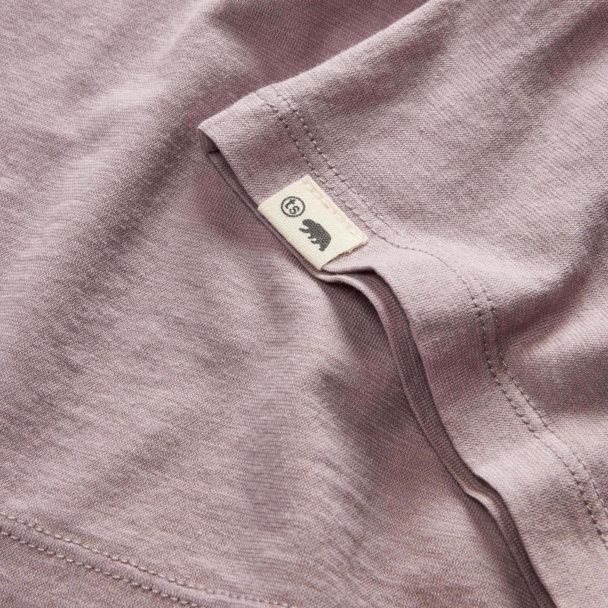 material shot of the logo on The Cotton Hemp Tee in Poppy Seed, Knits by Taylor Stitch