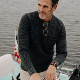 fit model in The Crawford Crew Sweater in Washed Asphalt