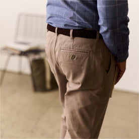 fit model showing the back of The Democratic Foundation Pant in Dried Earth
