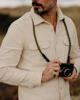 material shot of buttons on The Division Shirt in Birch, Wovens by Taylor Stitch