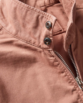 material shot of the buttons on the collar of The Flint Jacket in Faded Brick Broken Twill, Outerwear by Taylor Stitch
