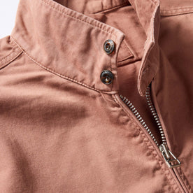 material shot of the buttons on the collar of The Flint Jacket in Faded Brick Broken Twill