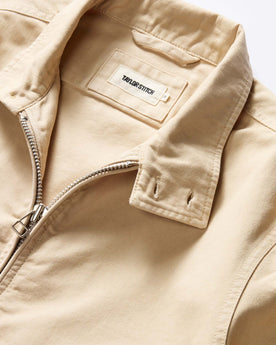 material shot of the collar on The Flint Jacket in Light Khaki Broken Twill, Outerwear by Taylor Stitch