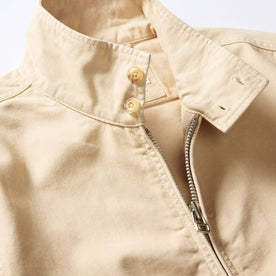 material shot of the buttons on the collar on The Flint Jacket in Light Khaki Broken Twill
