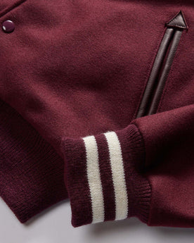 material shot of the pocket on The Golden Bear Snap Bomber in Port Wool, Outerwear by Taylor Stitch
