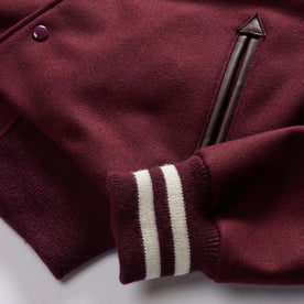 material shot of the pocket on The Golden Bear Snap Bomber in Port Wool