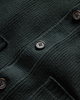 material shot of the horn-colored buttons on The Harbor Sweater Jacket in Black Pine Heather, Knits by Taylor Stitch