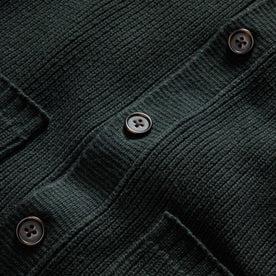 material shot of the horn-colored buttons on The Harbor Sweater Jacket in Black Pine Heather