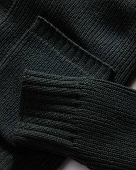 material shot of the ribbed cuff on The Harbor Sweater Jacket in Black Pine Heather, Knits by Taylor Stitch