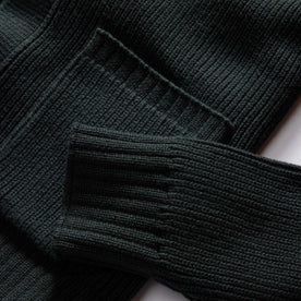 material shot of the ribbed cuff on The Harbor Sweater Jacket in Black Pine Heather