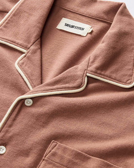 material shot of the collar on The Harwich Shirt in Faded Brick Tipped Pique, Knits by Taylor Stitch