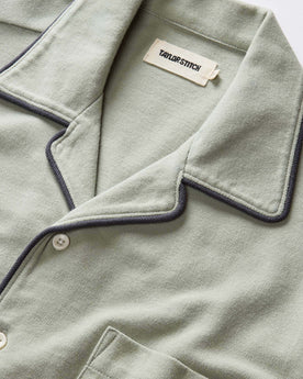 material shot of the collar on The Harwich Shirt in Surf Green Tipped Pique, Knits by Taylor Stitch